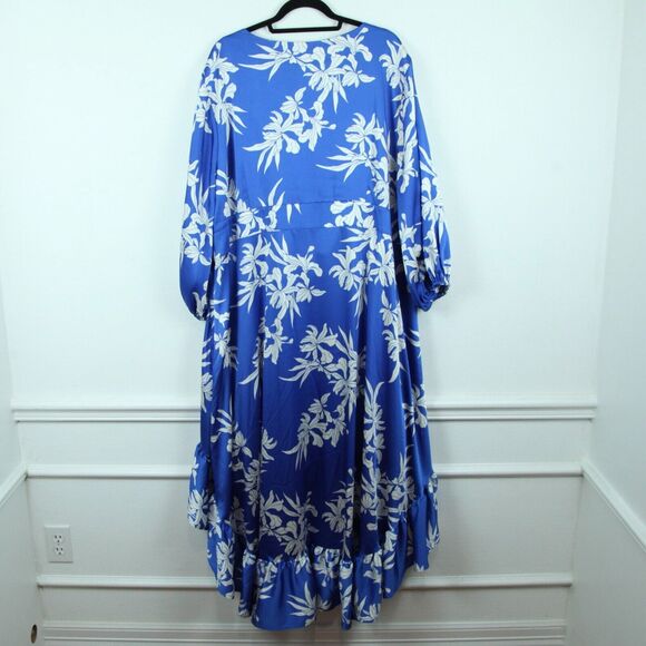 ALEXIS For Target Satin Dress Feminine Ruffle Blue Tropical Midi Vacation 4X - Picture 9 of 9